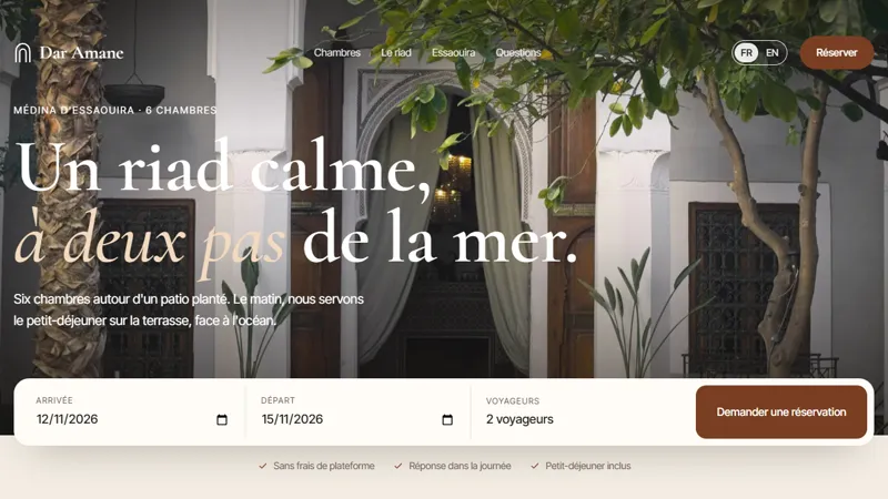 Accueil de la démo Dar Amane sur ordinateur