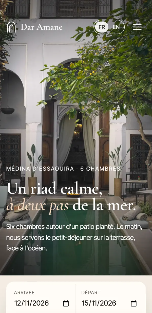 Accueil de la démo Dar Amane sur téléphone